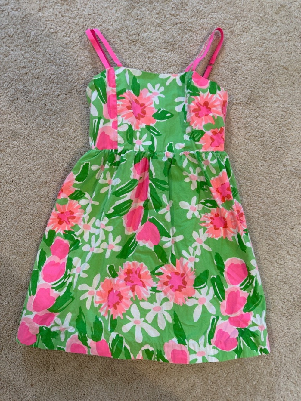 Girls' Green Floral Lilly Pulitzer Sundress with Pink Accents